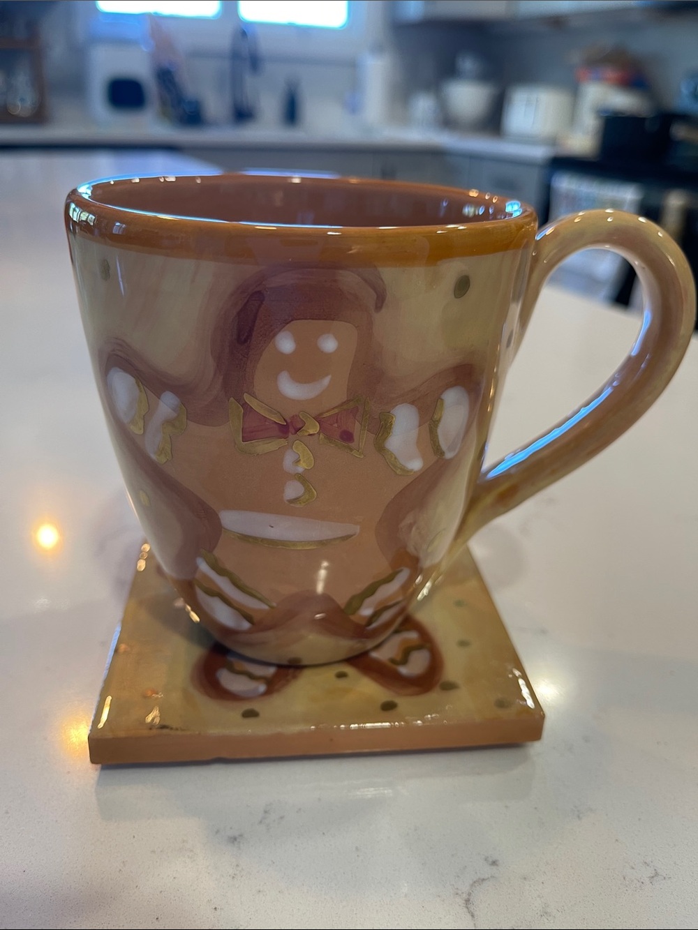 Vintage Starbucks Hand Painted Ceramic Gingerbread Man Mug and Matching Coaster